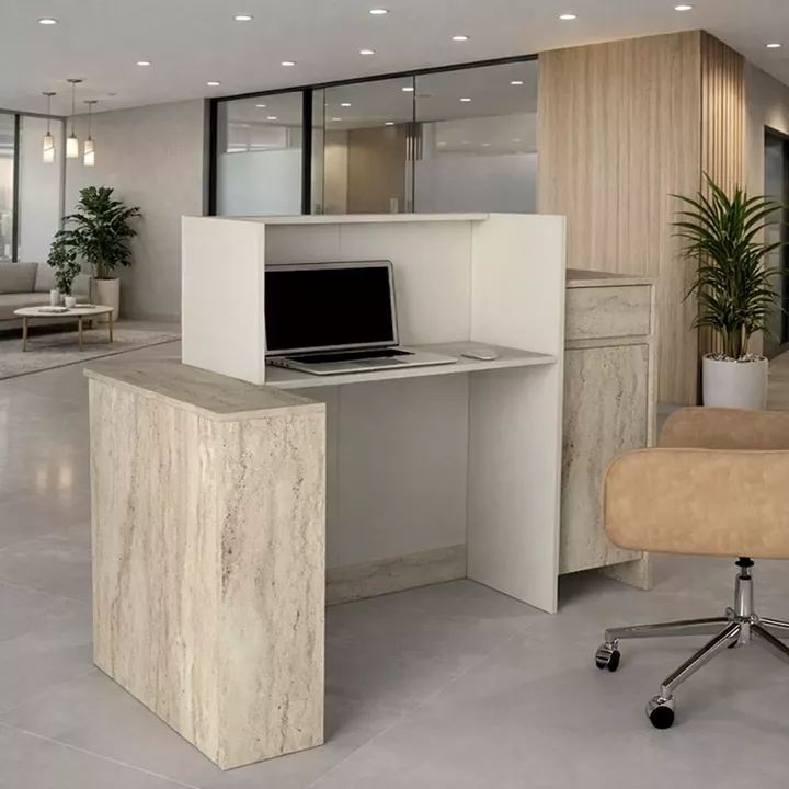 Γραφείο υποδοχής - reception Dayana Megapap με LED χρώμα travertine - sandstone 150x85,2x120εκ.