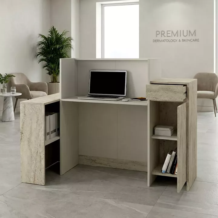 Γραφείο υποδοχής - reception Dayana Megapap με LED χρώμα travertine - sandstone 150x85,2x120εκ.