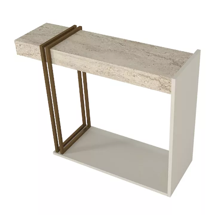 Κονσόλα Desca Megapap χρώμα travertine - sandstone - χρυσό 91,8x29,6x74,2εκ.