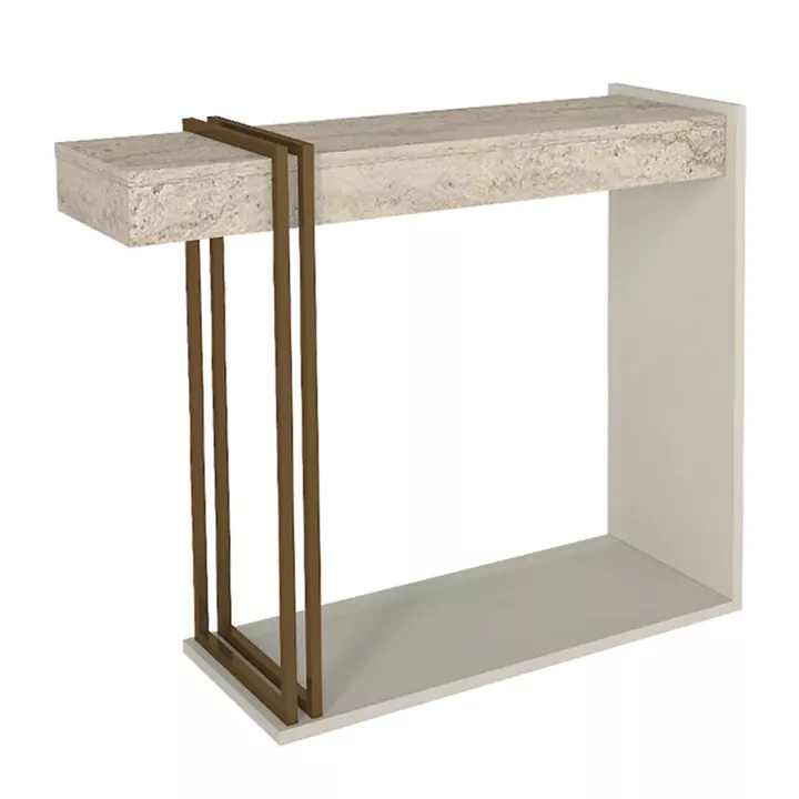 Κονσόλα Desca Megapap χρώμα travertine - sandstone - χρυσό 91,8x29,6x74,2εκ.