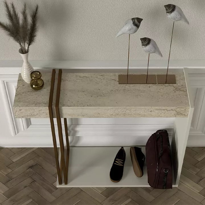 Κονσόλα Desca Megapap χρώμα travertine - sandstone - χρυσό 91,8x29,6x74,2εκ.