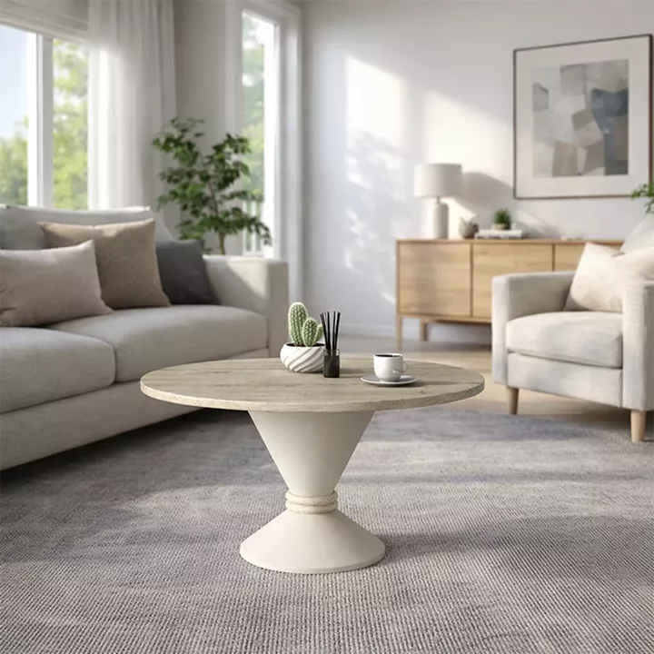 Τραπεζάκι σαλονιού Lepper Megapap χρώμα travertine - sandstone Ø75x39,8εκ.