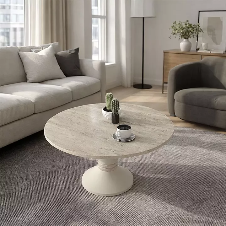 Τραπεζάκι σαλονιού Lepper Megapap χρώμα travertine - sandstone Ø75x39,8εκ.