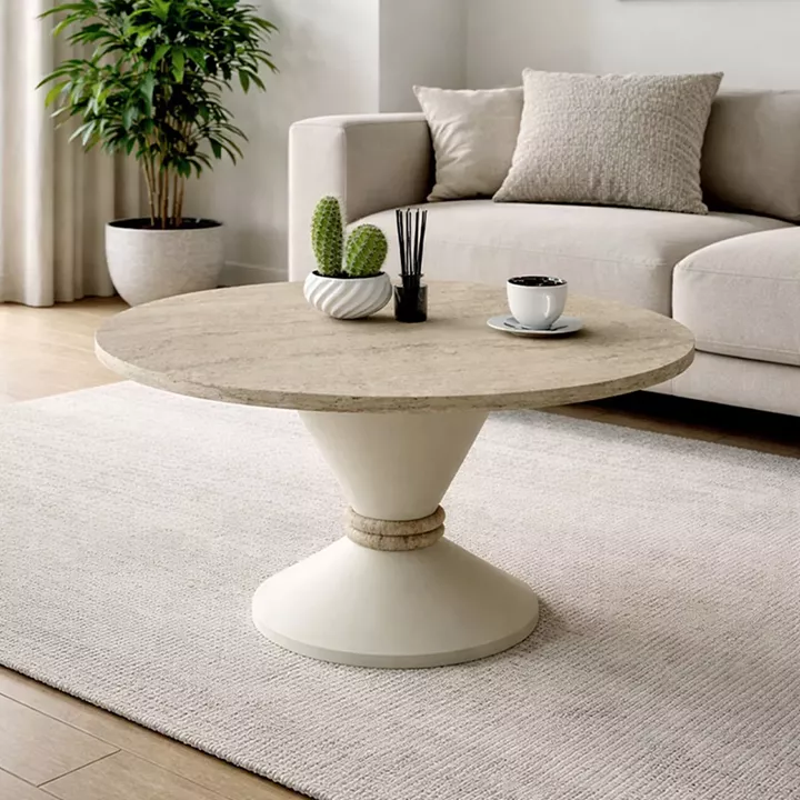 Τραπεζάκι σαλονιού Lepper Megapap χρώμα travertine - sandstone Ø75x39,8εκ.