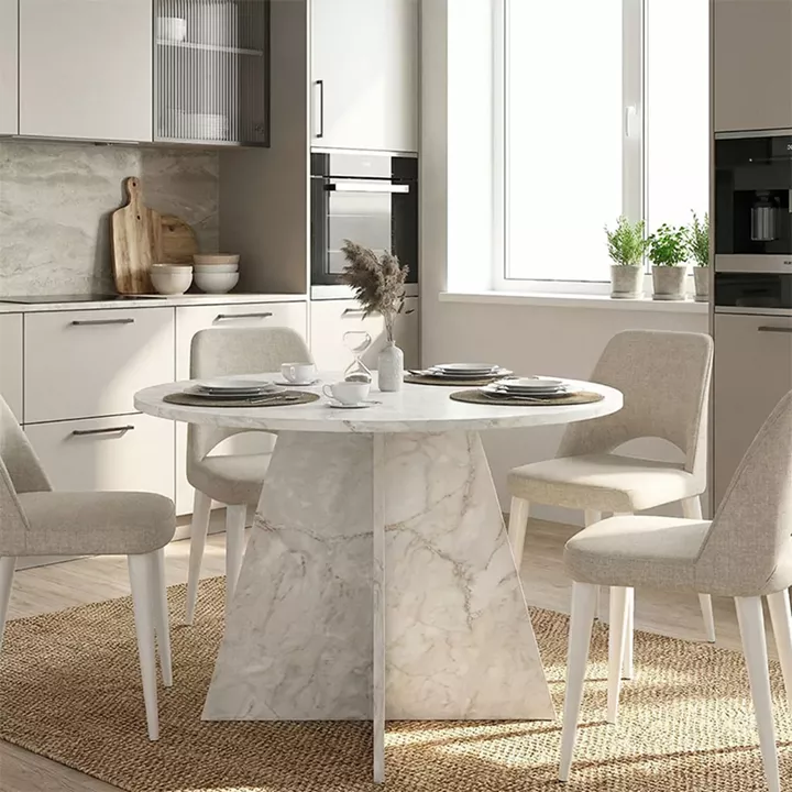 Τραπέζι Tailor Megapap χρώμα λευκό εφέ μαρμάρου Ø120x75,7εκ.