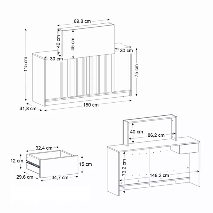 Γραφείο υποδοχής - reception Davis Megapap με LED χρώμα sepet oak - travertine 150x41,8x115εκ.