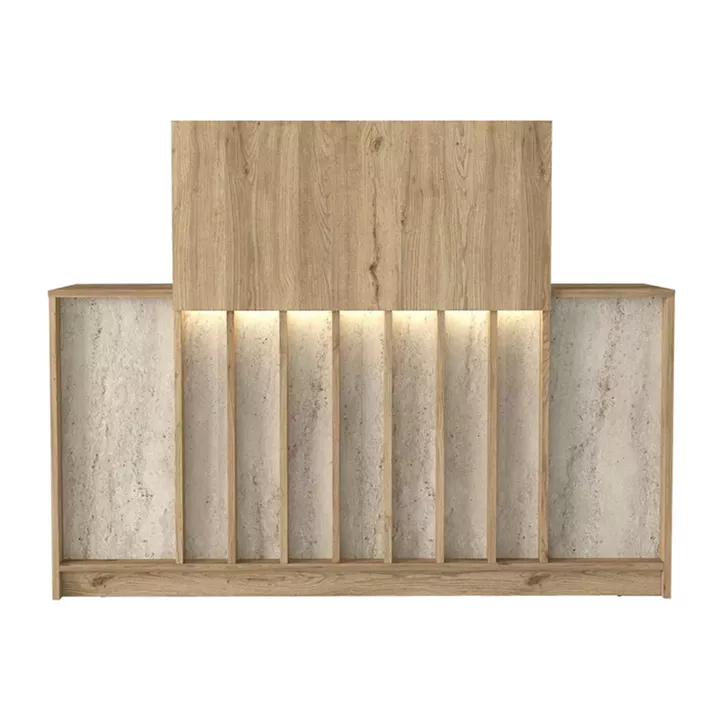 Γραφείο υποδοχής - reception Davis Megapap με LED χρώμα sepet oak - travertine 150x41,8x115εκ.