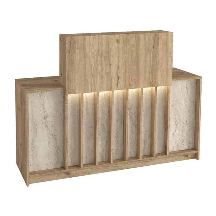 Γραφείο υποδοχής - reception Davis Megapap με LED χρώμα sepet oak - travertine 150x41,8x115εκ.