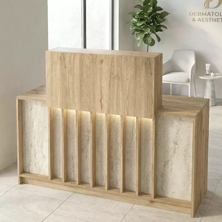 Γραφείο υποδοχής - reception Davis Megapap με LED χρώμα sepet oak - travertine 150x41,8x115εκ.