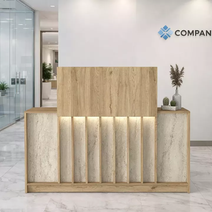 Γραφείο υποδοχής - reception Davis Megapap με LED χρώμα sepet oak - travertine 150x41,8x115εκ.