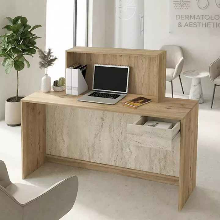 Γραφείο υποδοχής - reception Davis Megapap με LED χρώμα sepet oak - travertine 150x41,8x115εκ.