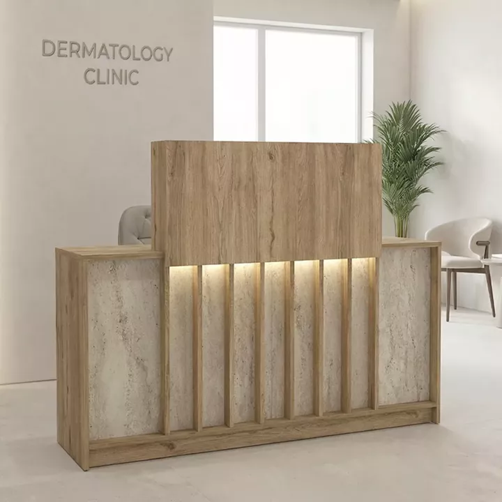 Γραφείο υποδοχής - reception Davis Megapap με LED χρώμα sepet oak - travertine 150x41,8x115εκ.