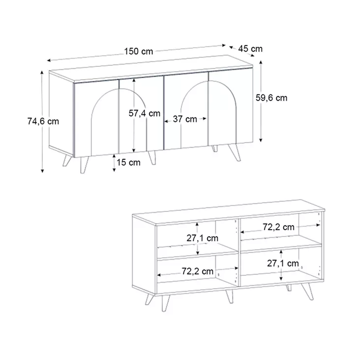 Μπουφές Bono Megapap χρώμα λευκό - sepet oak 150x45x74,6εκ.