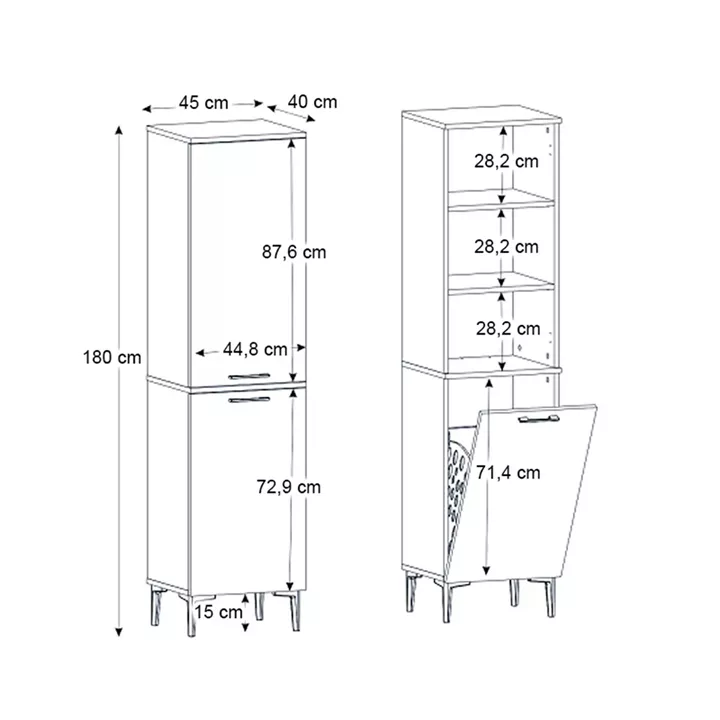 Ντουλάπι με καλάθι απλύτων Singa Megapap χρώμα λευκό 45x40x180εκ.