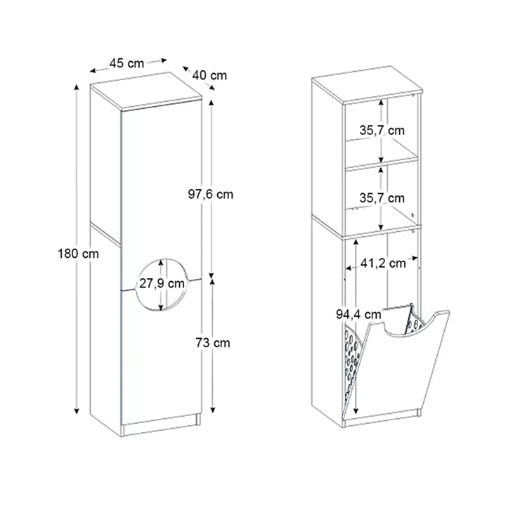 Ντουλάπι με καλάθι απλύτων Verga Megapap χρώμα λευκό 45x40x180εκ.