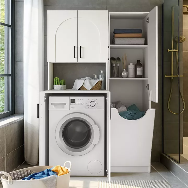 Ντουλάπι με καλάθι απλύτων Verga Megapap χρώμα λευκό 45x40x180εκ.