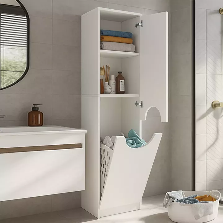 Ντουλάπι με καλάθι απλύτων Verga Megapap χρώμα λευκό 45x40x180εκ.