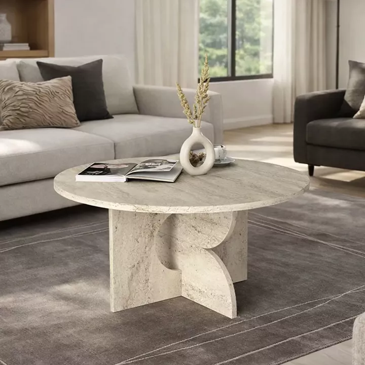 Τραπεζάκι σαλονιού Mara Megapap χρώμα travertine Ø75x36,8εκ.