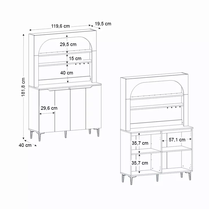 Έπιπλο κουζίνας με LED Melinta 4 Megapap χρώμα λευκό 120x40x181,8εκ.
