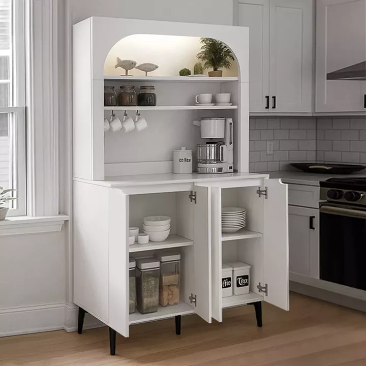 Έπιπλο κουζίνας με LED Melinta 4 Megapap χρώμα λευκό 120x40x181,8εκ.