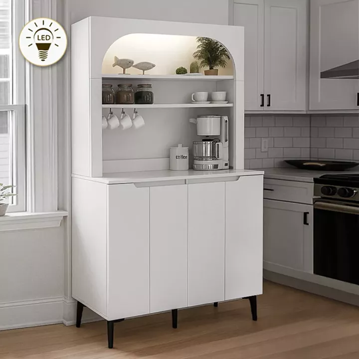 Έπιπλο κουζίνας με LED Melinta 4 Megapap χρώμα λευκό 120x40x181,8εκ.