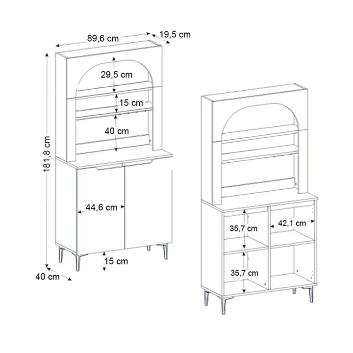 Έπιπλο κουζίνας με LED Melinta 2 Megapap χρώμα λευκό 90x40x181,8εκ.