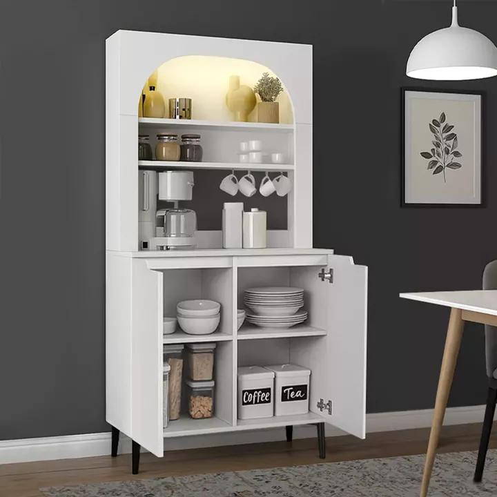 Έπιπλο κουζίνας με LED Melinta 2 Megapap χρώμα λευκό 90x40x181,8εκ.