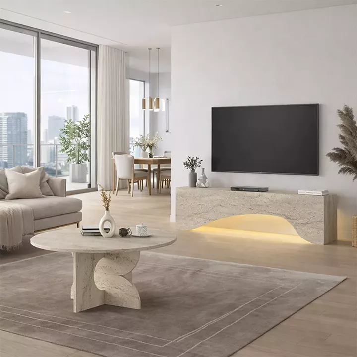 Έπιπλο τηλεόρασης Mara Megapap με LED χρώμα travertine 150x31,4x40εκ.