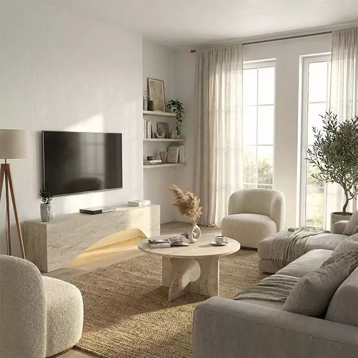 Έπιπλο τηλεόρασης Mara Megapap με LED χρώμα travertine 150x31,4x40εκ.