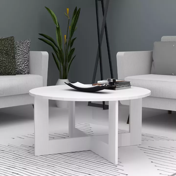 Τραπεζάκι σαλονιού Kati Megapap χρώμα λευκό Ø80x42εκ.