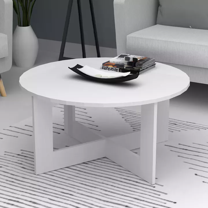 Τραπεζάκι σαλονιού Kati Megapap χρώμα λευκό Ø80x42εκ.