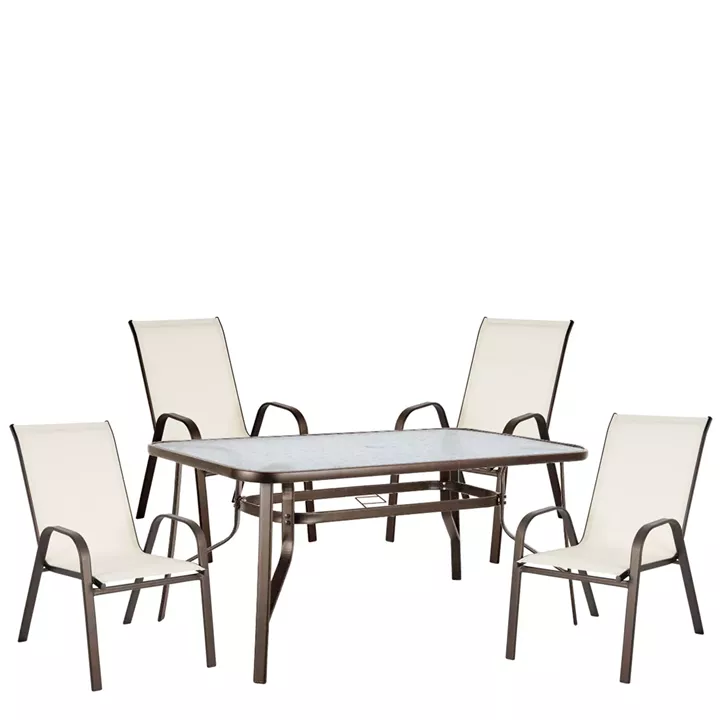 Σετ Τραπεζαρία Κήπου ArteLibre SUN Κρεμ/Καφέ Μέταλλο/Textilene/Γυαλί Με 4 Πολυθρόνες 14990481