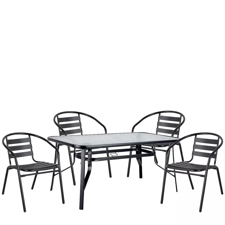 Σετ Τραπεζαρία Κήπου ArteLibre SUN Μαύρο Μέταλλο/Γυαλί Με 4 Πολυθρόνες 14990482
