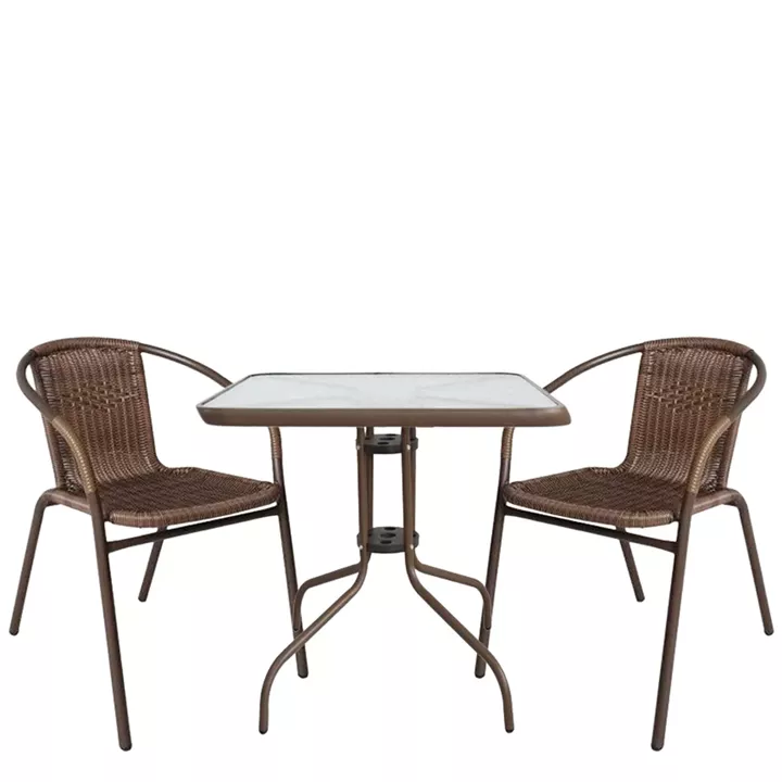 Σετ Τραπεζαρία Κήπου ArteLibre MARS Καφέ Μέταλλο/Rattan/Γυαλί Με 2 Πολυθρόνες 14990485