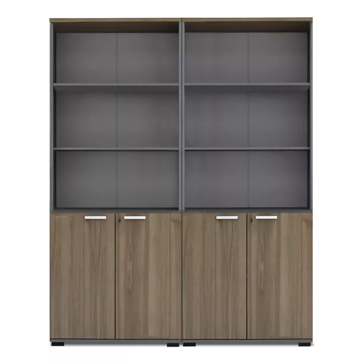 Βιβλιοθήκη γραφείου με κλειδαριά επαγγελματική Venturo Megapap χρώμα ανθρακί - καρυδί 160x40x200εκ.