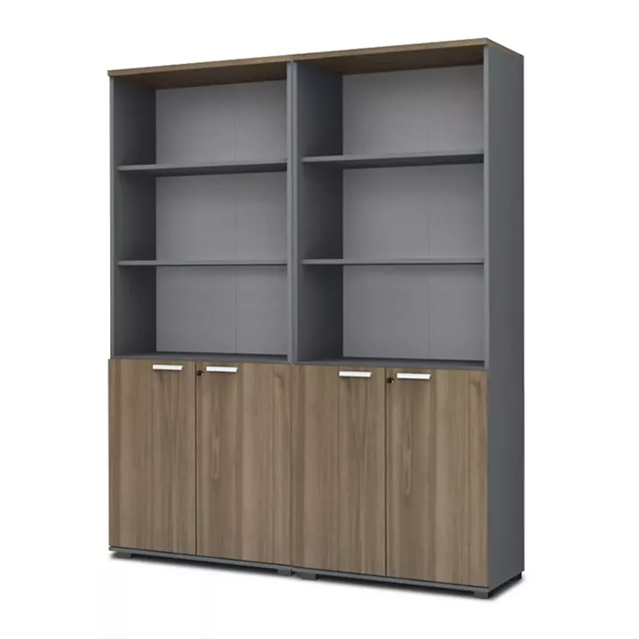 Βιβλιοθήκη γραφείου με κλειδαριά επαγγελματική Venturo Megapap χρώμα ανθρακί - καρυδί 160x40x200εκ.