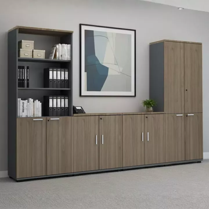 Ντουλάπα γραφείου με κλειδαριά επαγγελματική Venturo Megapap χρώμα ανθρακί - καρυδί 80x40x200εκ.