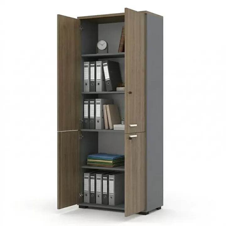 Ντουλάπα γραφείου με κλειδαριά επαγγελματική Venturo Megapap χρώμα ανθρακί - καρυδί 80x40x200εκ.