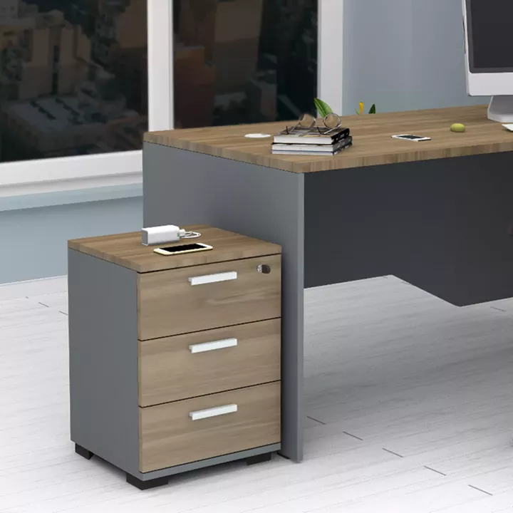 Συρταριέρα γραφείου με κλειδαριά επαγγελματική Venturo Megapap χρώμα ανθρακί - καρυδί 39x40x57εκ.