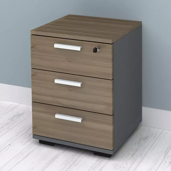 Συρταριέρα γραφείου με κλειδαριά επαγγελματική Venturo Megapap χρώμα ανθρακί - καρυδί 39x40x57εκ.