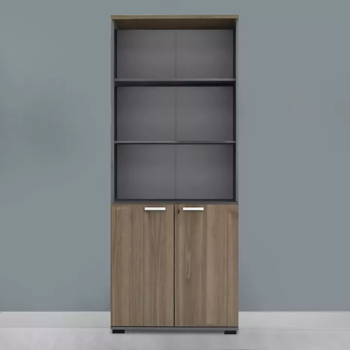 Βιβλιοθήκη γραφείου με κλειδαριά επαγγελματική Venturo Megapap χρώμα ανθρακί - καρυδί 80x40x200εκ.