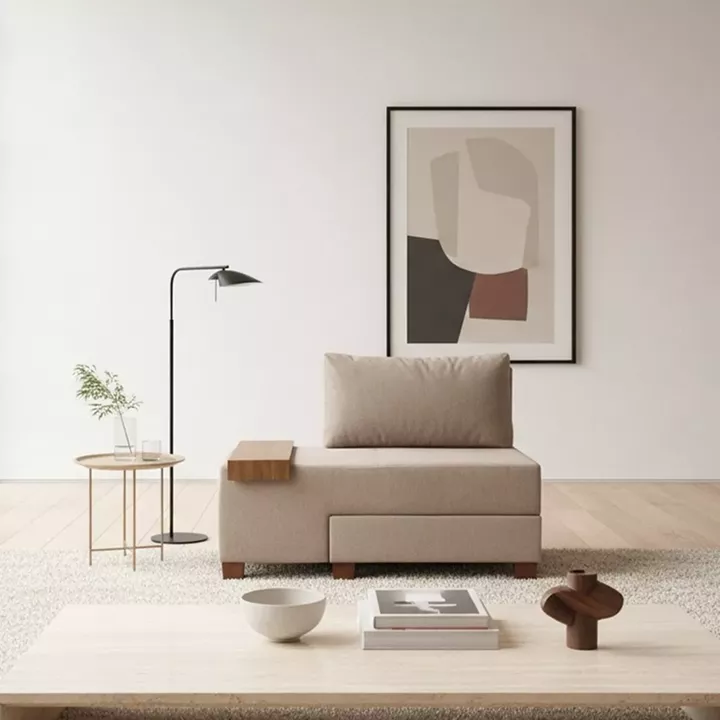 Πολυθρόνα - κρεβάτι Perenna Megapap υφασμάτινη χρώμα μπεζ 116x93x83εκ.