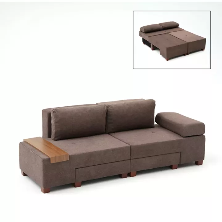 Καναπές - κρεβάτι πολυμορφικός Perenna Megapap τριθέσιος υφασμάτινος χρώμα καφέ 233x93x83εκ.