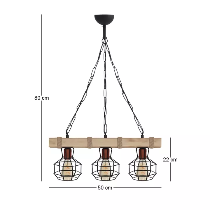 Φωτιστικό οροφής Lumenia Megapap E27 ξύλινο - μεταλλικό τρίφωτο χρώμα φυσικό - μαύρο 50x14x80εκ.