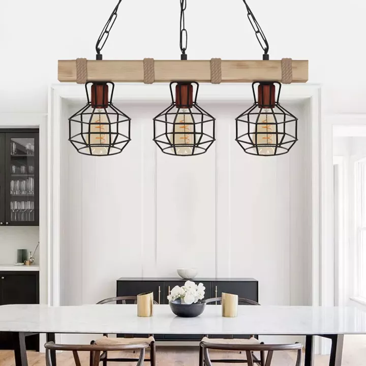 Φωτιστικό οροφής Lumenia Megapap E27 ξύλινο - μεταλλικό τρίφωτο χρώμα φυσικό - μαύρο 50x14x80εκ.