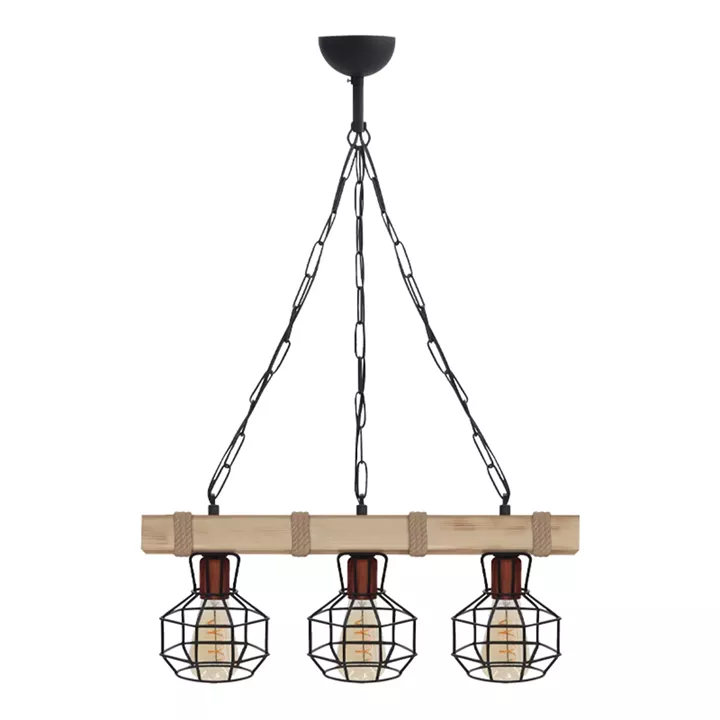 Φωτιστικό οροφής Lumenia Megapap E27 ξύλινο - μεταλλικό τρίφωτο χρώμα φυσικό - μαύρο 50x14x80εκ.