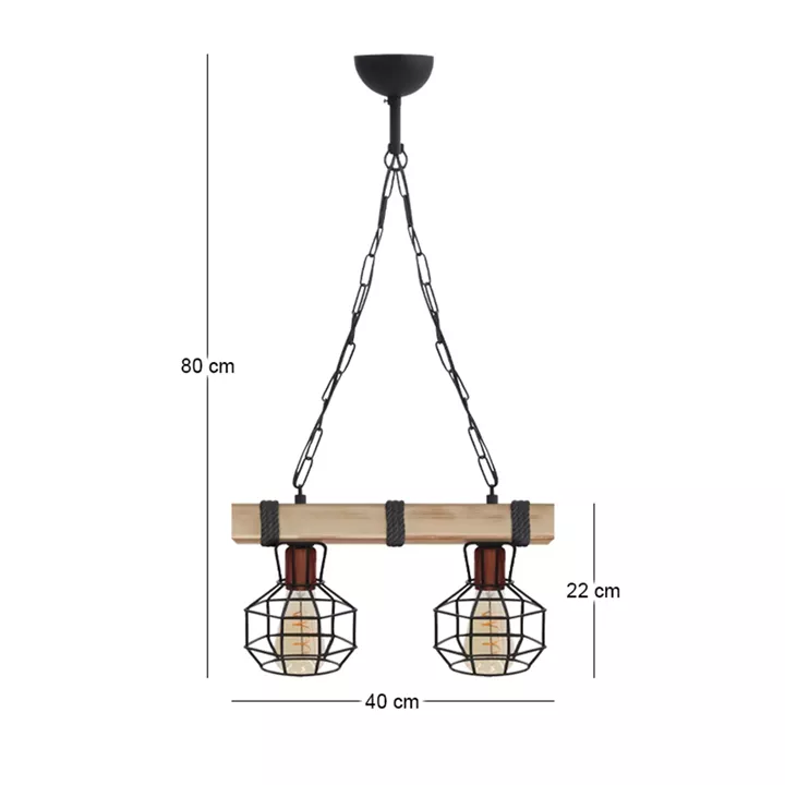 Φωτιστικό οροφής Lumenia Megapap E27 ξύλινο - μεταλλικό δίφωτο χρώμα φυσικό - μαύρο 40x14x80εκ.