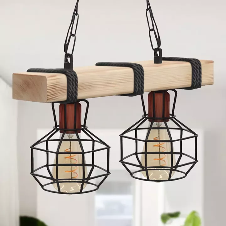 Φωτιστικό οροφής Lumenia Megapap E27 ξύλινο - μεταλλικό δίφωτο χρώμα φυσικό - μαύρο 40x14x80εκ.