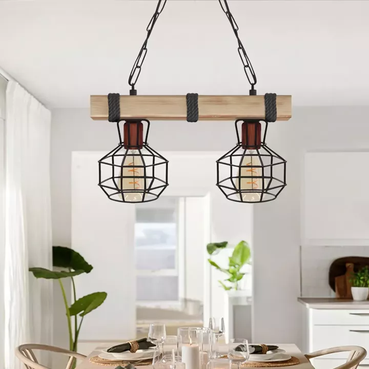 Φωτιστικό οροφής Lumenia Megapap E27 ξύλινο - μεταλλικό δίφωτο χρώμα φυσικό - μαύρο 40x14x80εκ.