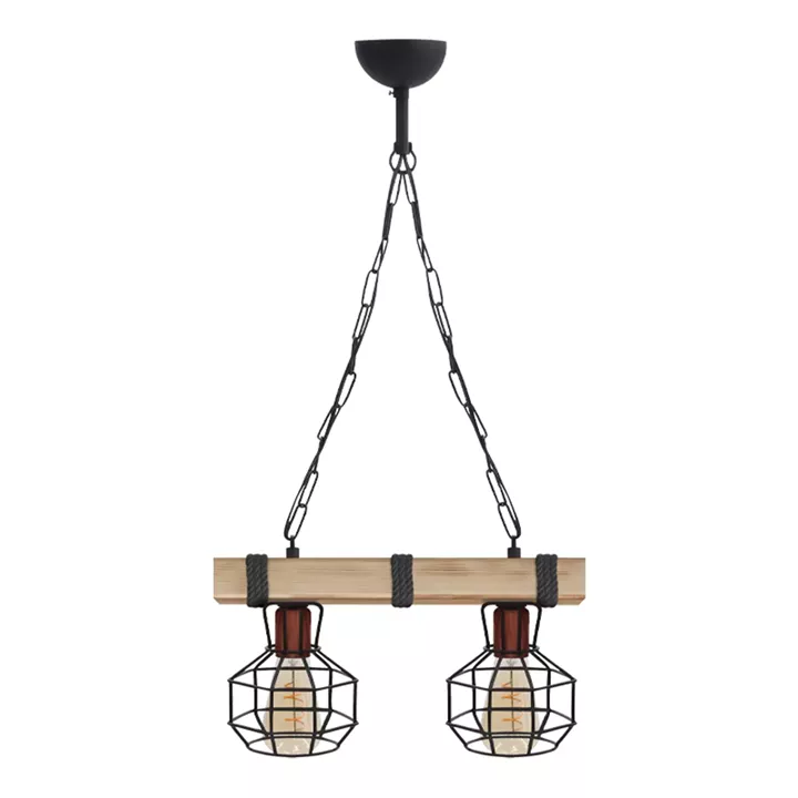 Φωτιστικό οροφής Lumenia Megapap E27 ξύλινο - μεταλλικό δίφωτο χρώμα φυσικό - μαύρο 40x14x80εκ.